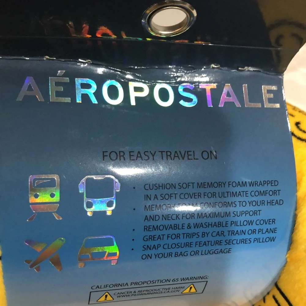 Aeropostale yellow emoji smiley face plush memory‎ foam neck travel pillow new